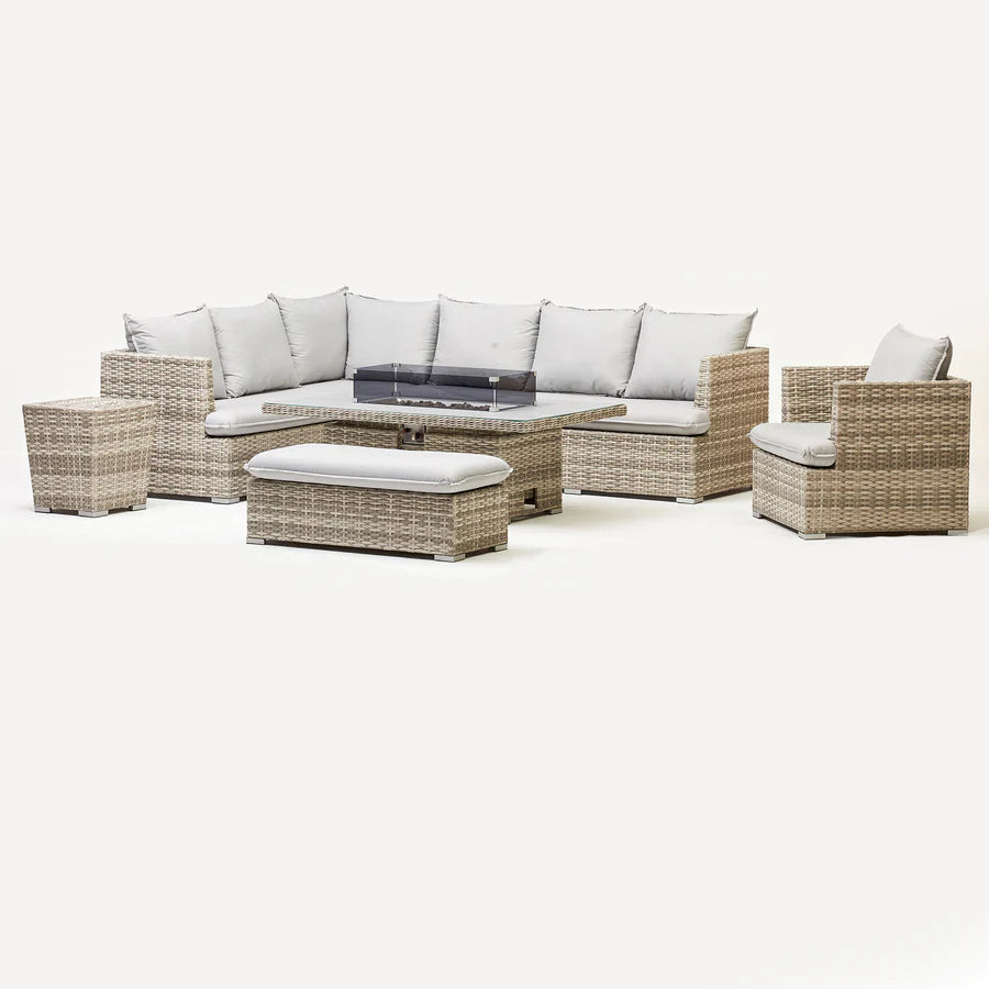 Asha Outdoor Corner Rising Dining Set With Firepit And Ice Bucket