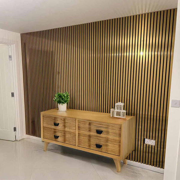 Acoustic Slatted Wall Panels Metallic Gold Pack Of x4 240cm x 60cm