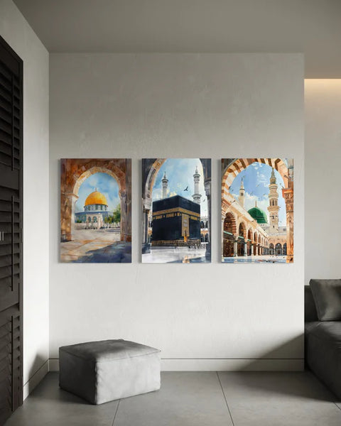 Al-Aqsa, Kaaba & Masjid an-Nabawi – Set of 3 Islamic Canvas