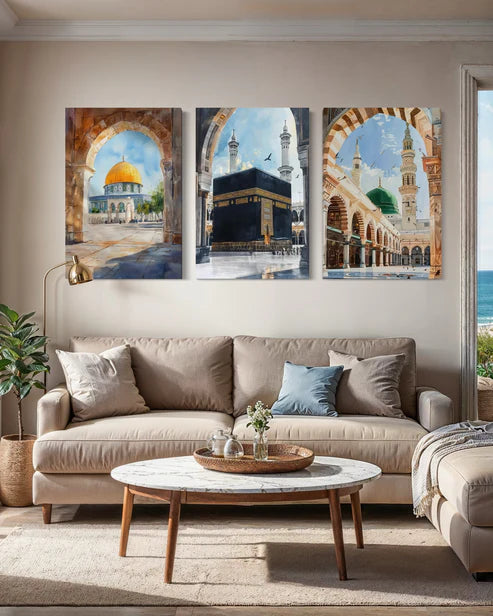 Al-Aqsa, Kaaba & Masjid an-Nabawi – Set of 3 Islamic Canvas