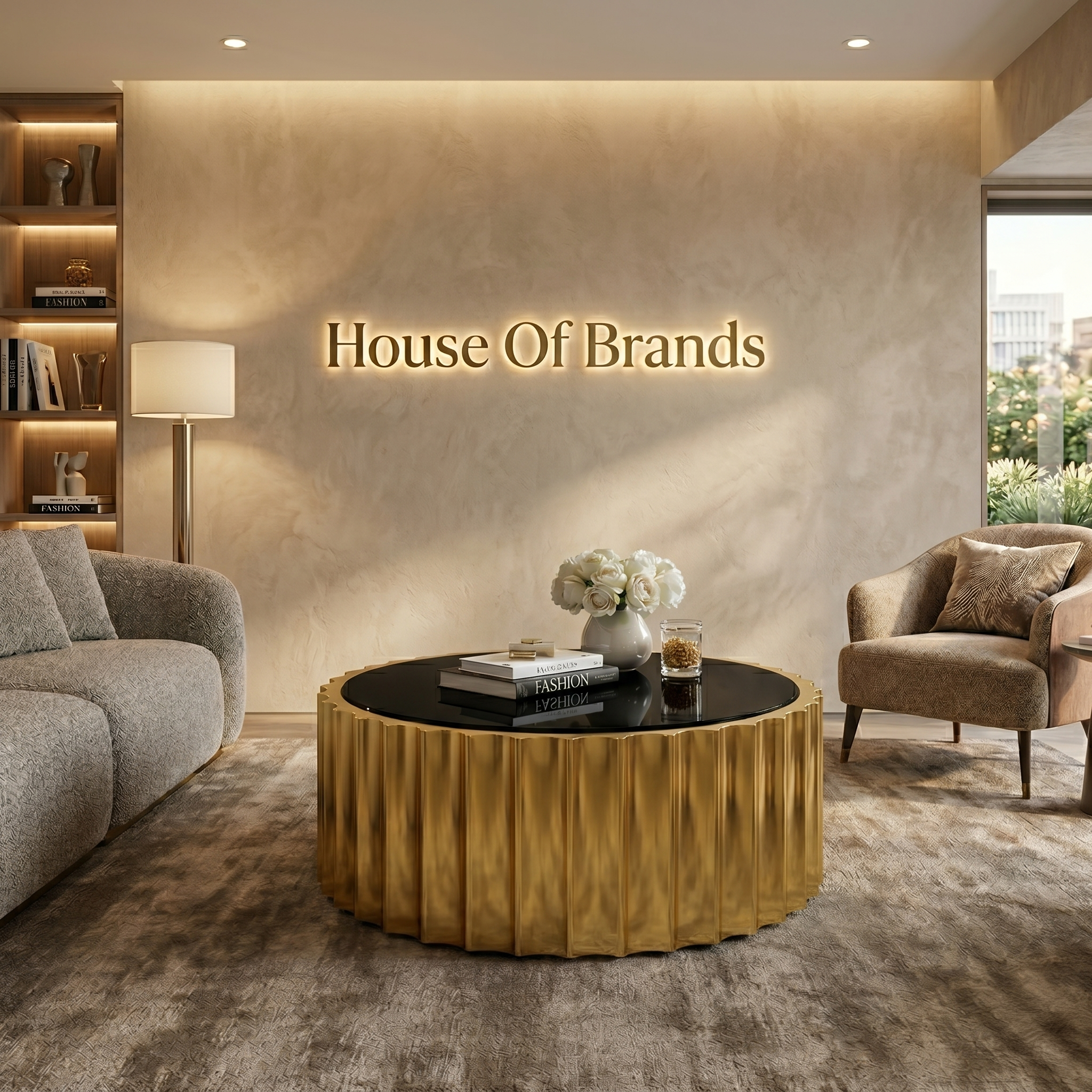 Alvaro Black and Gold Glass & Titanium Round Coffee Table