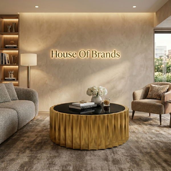 Alvaro Black and Gold Glass & Titanium Round Coffee Table
