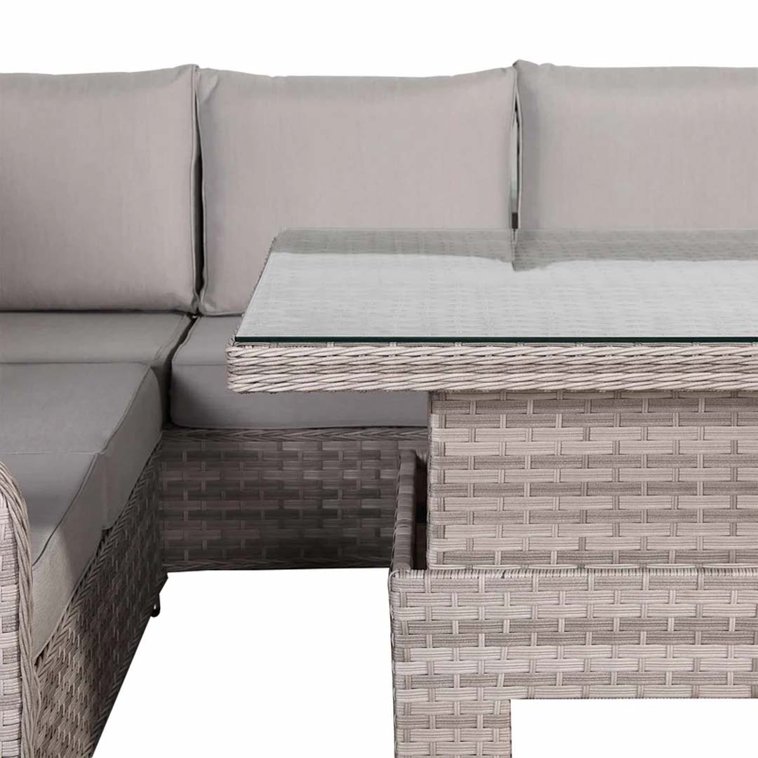 Monaco Luxe Large Left-Hand Corner Dining Set with Rising Fire Pit Table