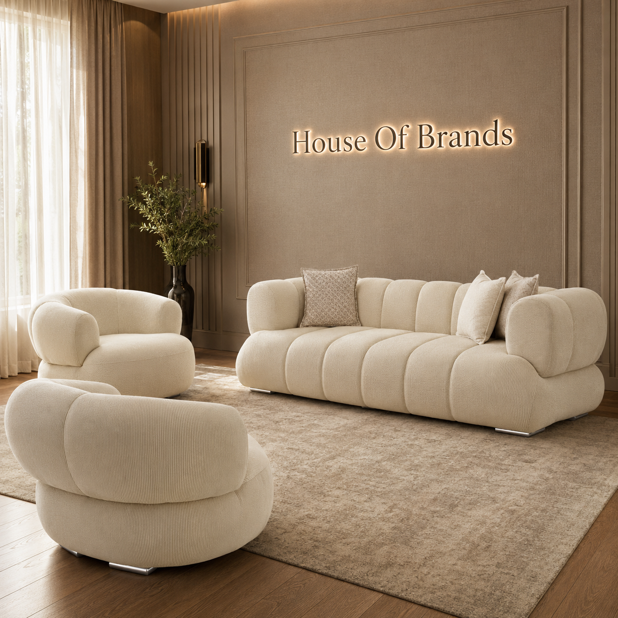 Arto Cloud Beige Bouclé Sofa Set