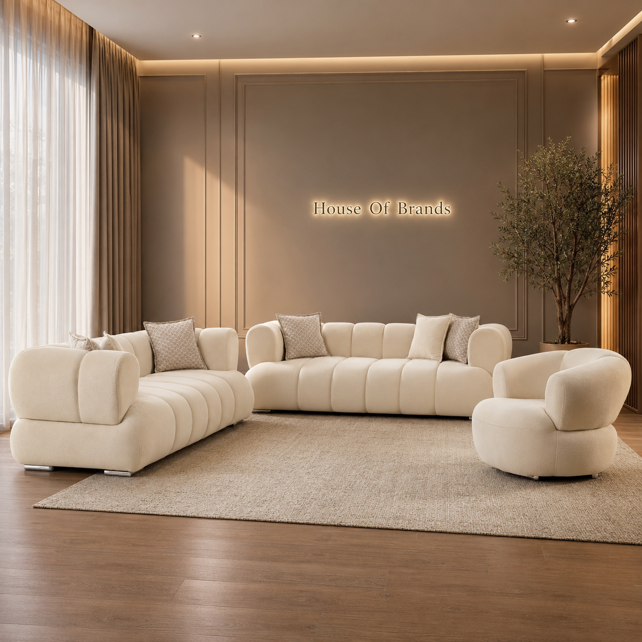 Arto Cloud Beige Bouclé Sofa Set