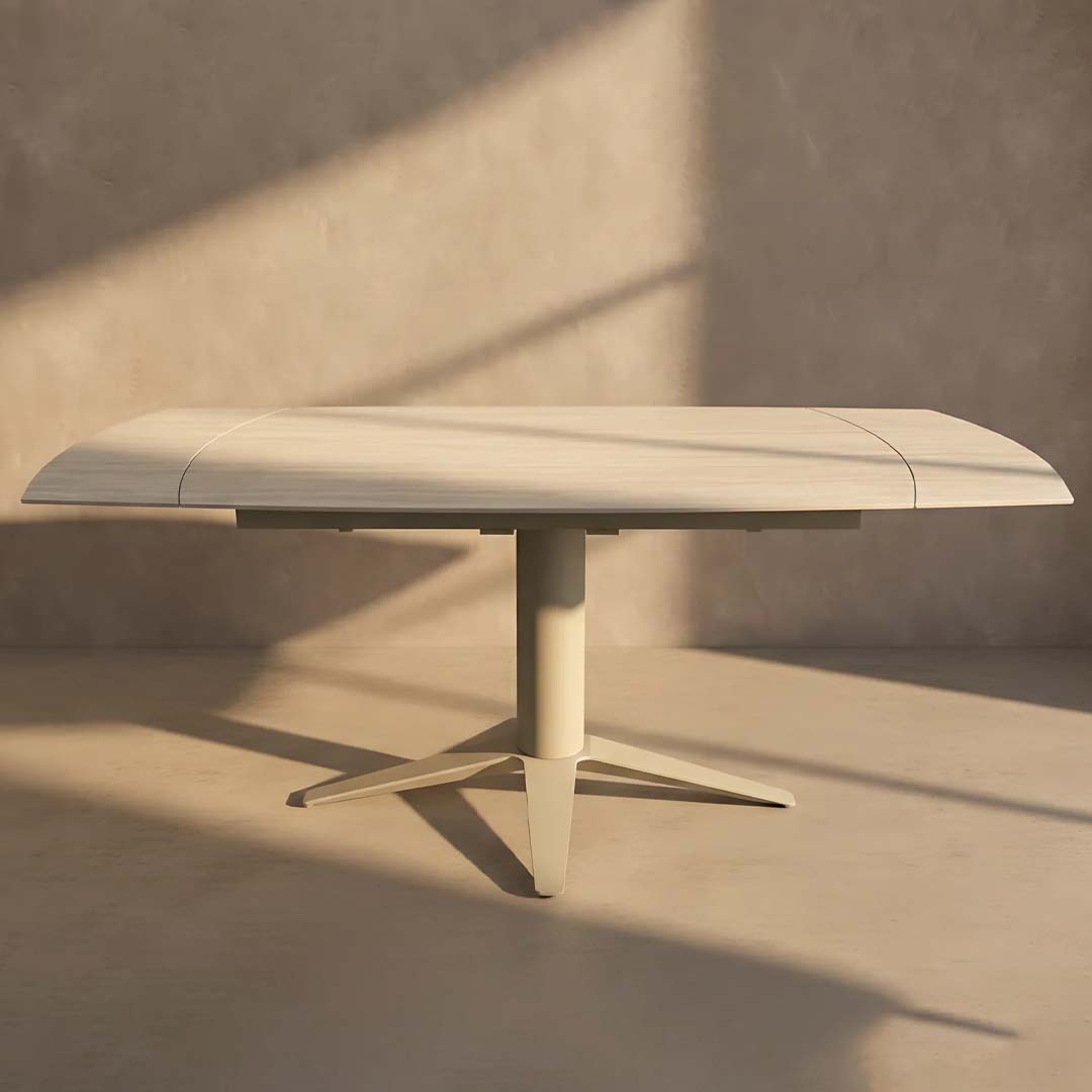 Astra Extendable Travertine-Effect Ceramic Dining Table – 127–177cm