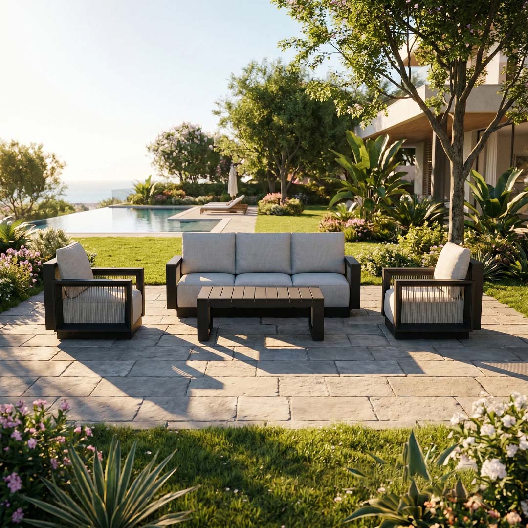 Astra 5 Seater Aluminium Garden Sofa Set - Black Outdoor Sofa