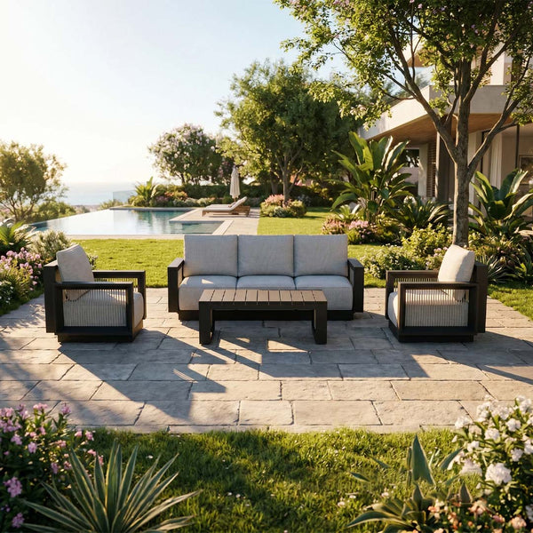 Astra 5 Seater Aluminium Garden Sofa Set - Black Outdoor Sofa