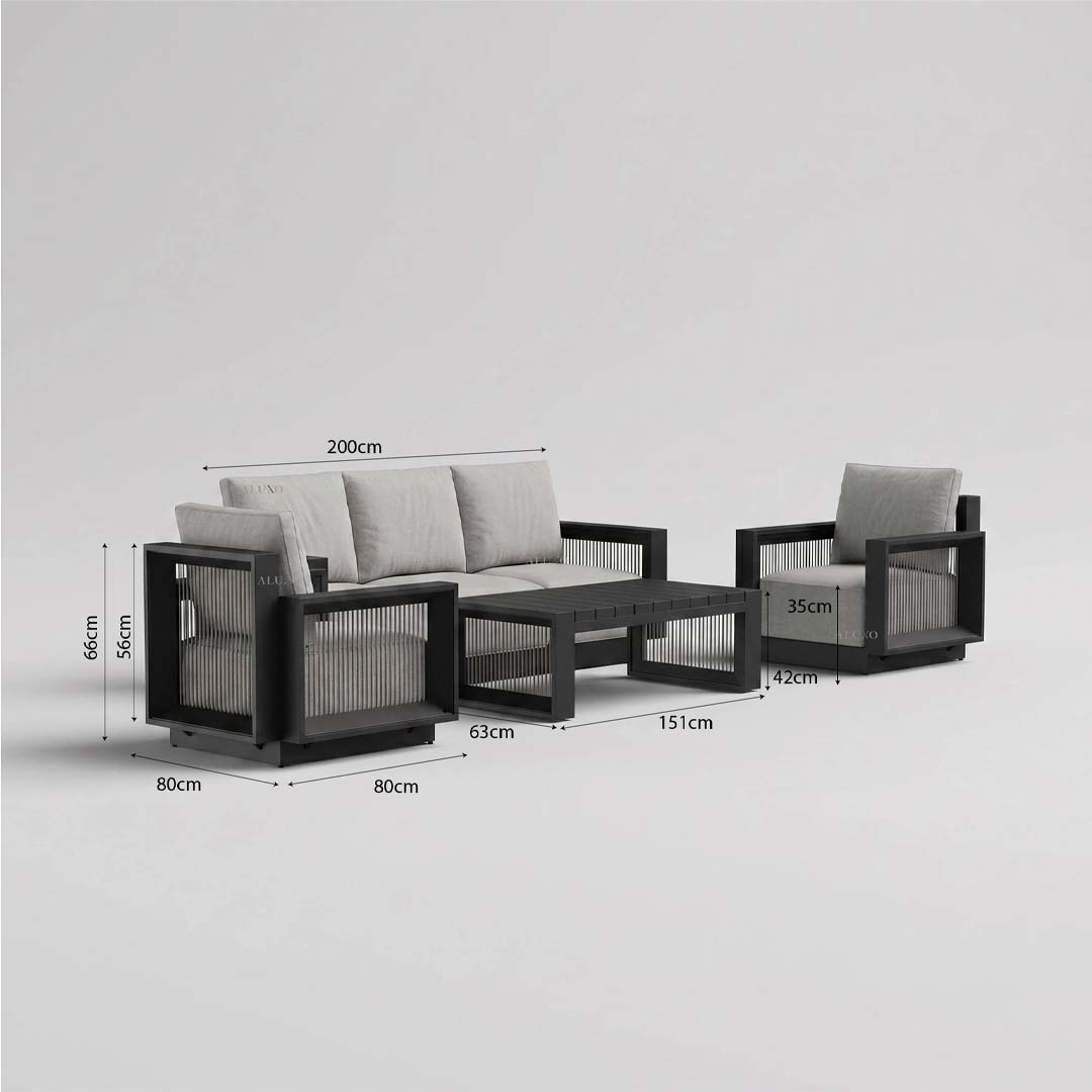Astra 5 Seater Aluminium Garden Sofa Set - Black Outdoor Sofa