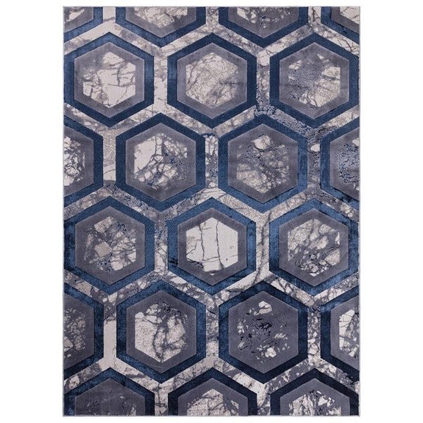 Aurora Blue Hexagon AU19 Geometric Marble Rug
