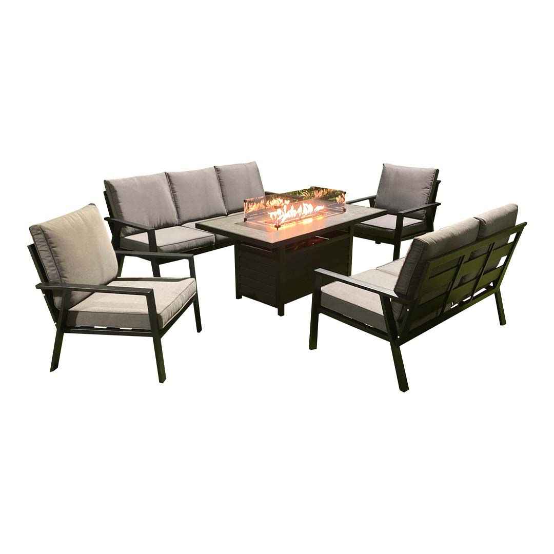 Sienna Aluminium Sofa Dining Set with Fire Pit - Beige