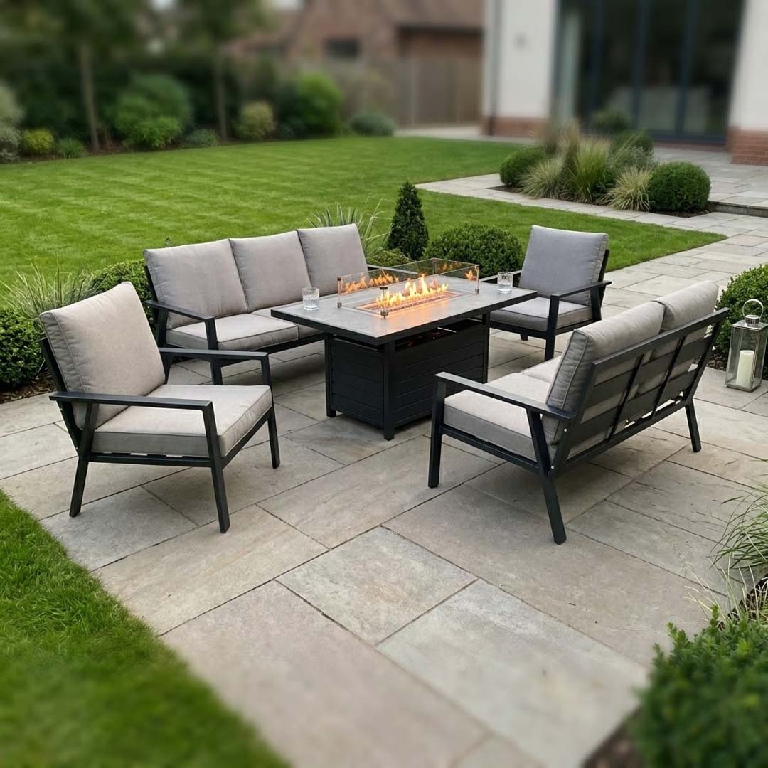Sienna Aluminium Sofa Dining Set with Fire Pit - Beige