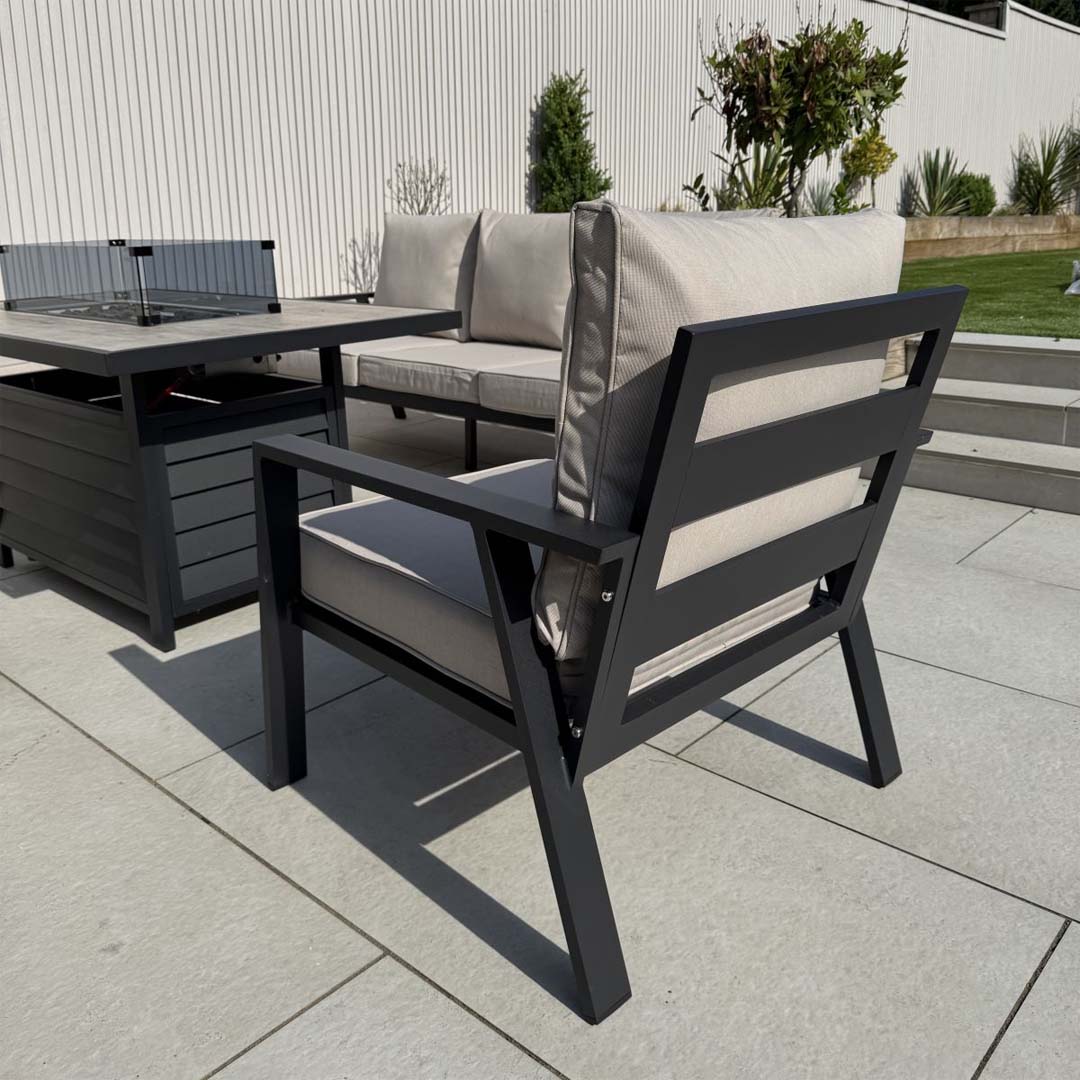 Sienna Aluminium Sofa Dining Set with Fire Pit - Beige