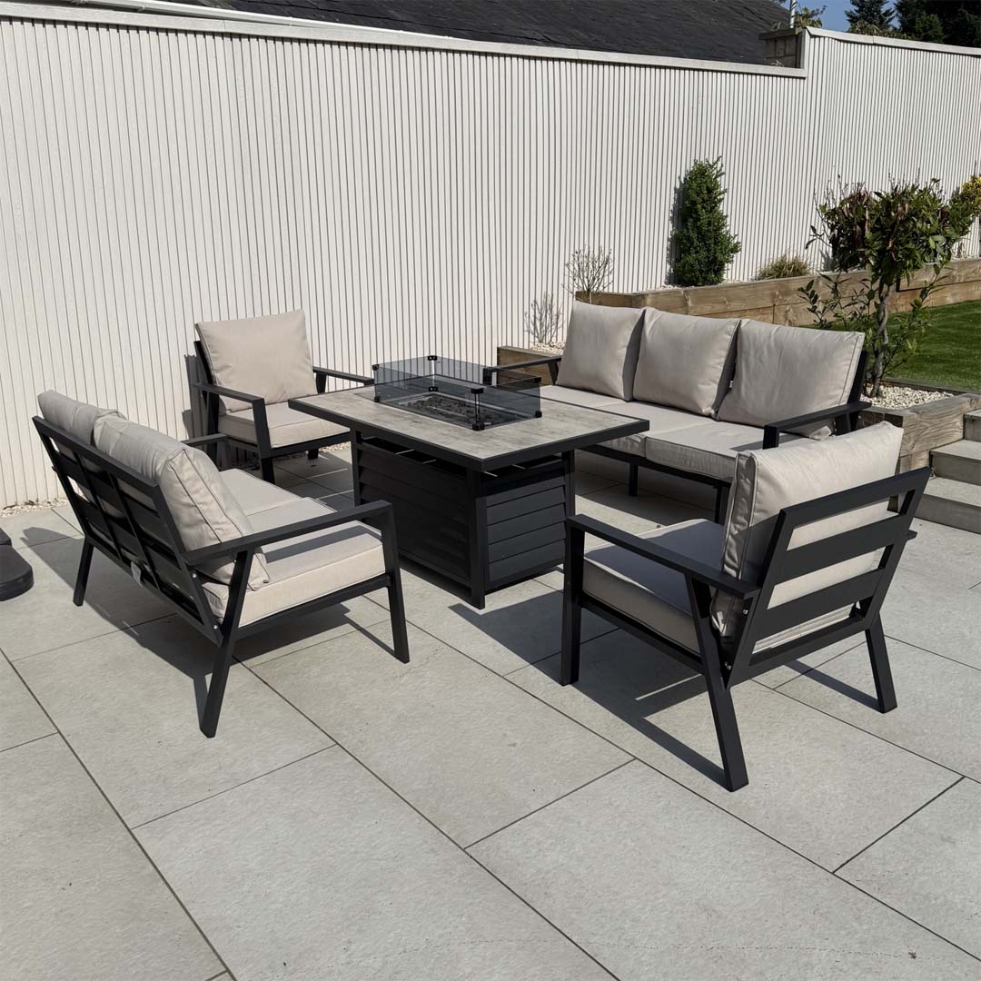 Sienna Aluminium Sofa Dining Set with Fire Pit - Beige