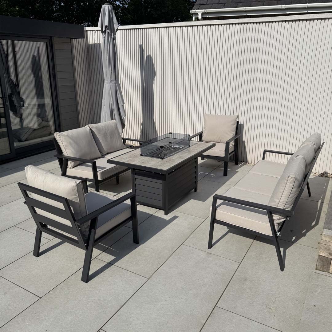 Sienna Aluminium Sofa Dining Set with Fire Pit - Beige