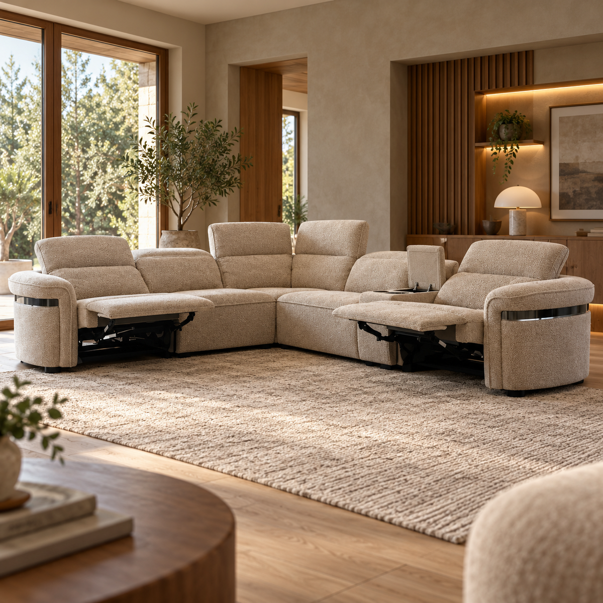 Bicester Beige Modular Electric Recliner Corner Sofa