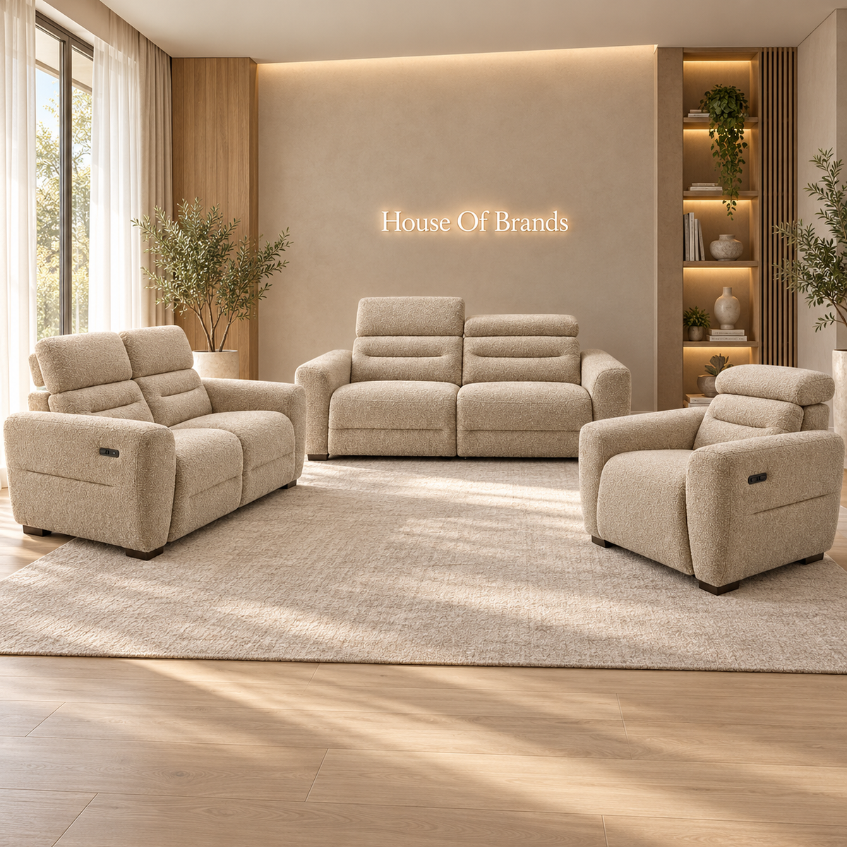 Tokyo Beige Electric Recliner Sofa Set