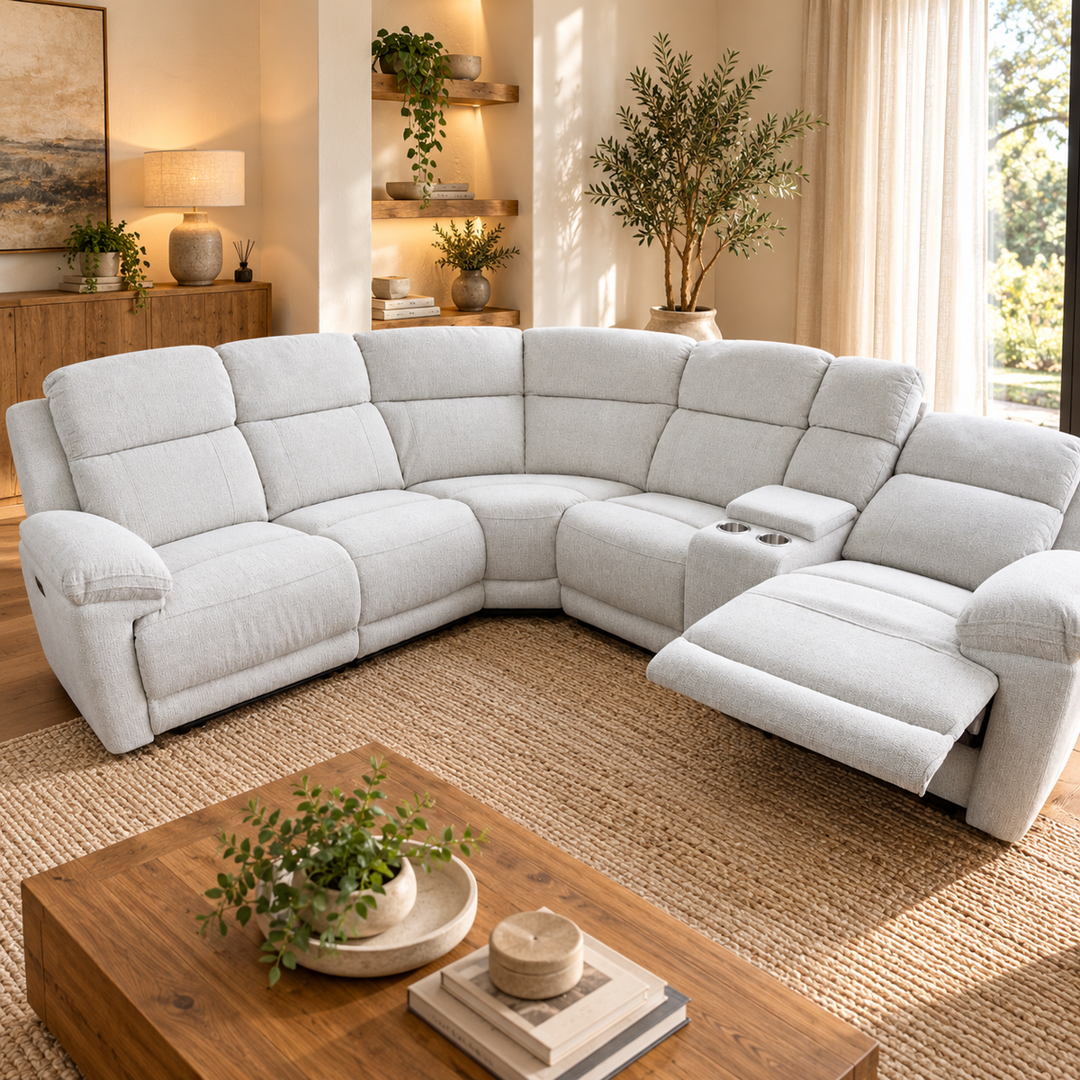 Owen Beige Electric Recliner Modular Corner Sofa