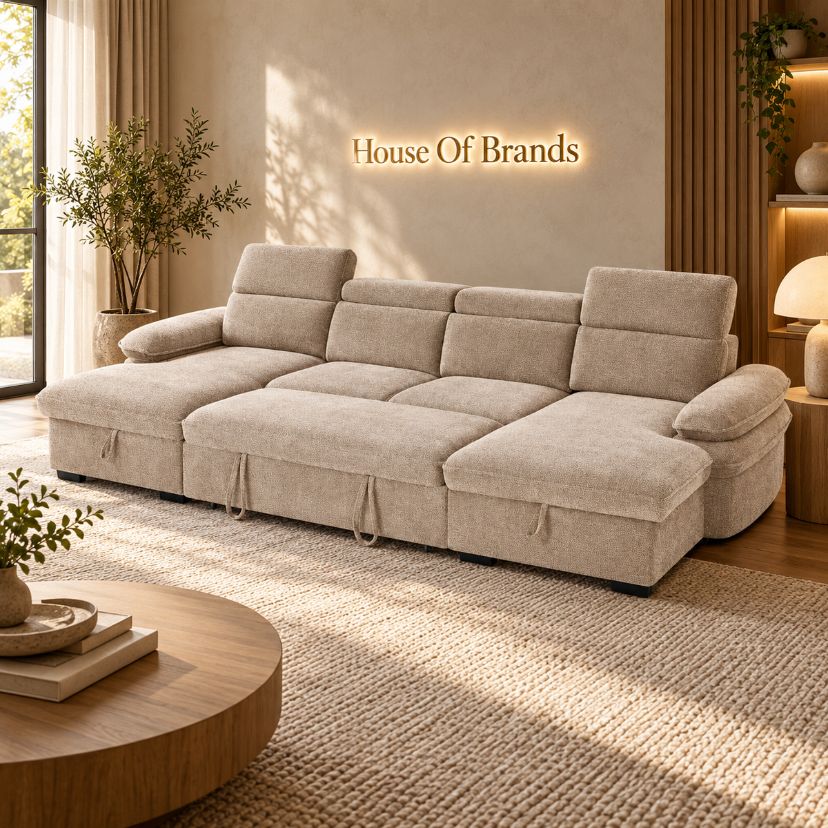 Billie Beige Large U Shaped Sofa Bed with Lift Up Storage