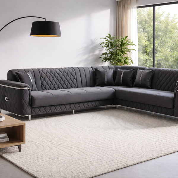 Bellway Dark Grey Corner Turkish Sofa Bed – L-Shape Sofa Bed with Storage