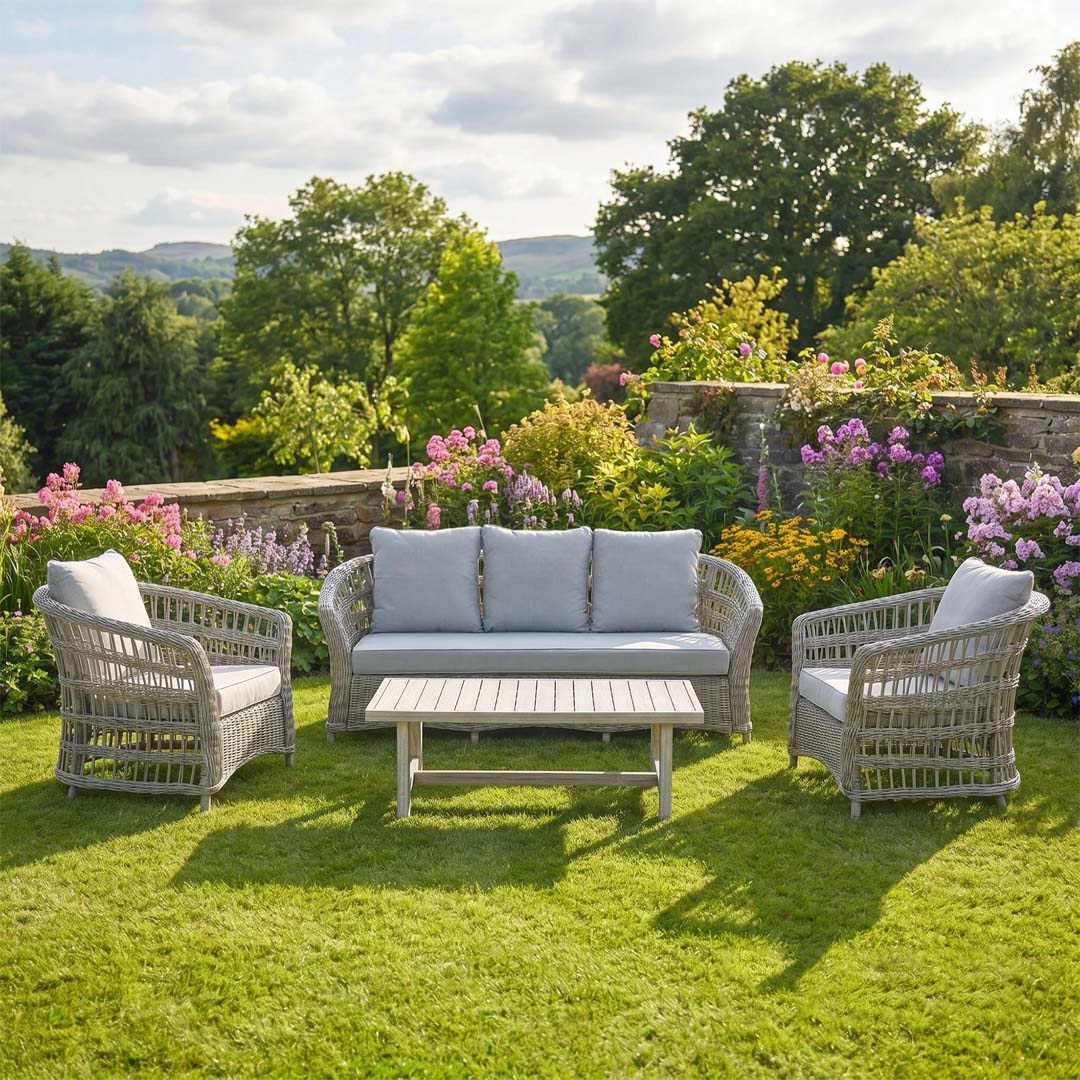 Bergen 5 Seater Rattan Garden Sofa Set with Acacia Wood Coffee Table