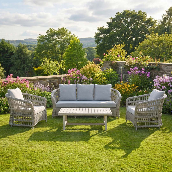 Bergen 5 Seater Rattan Garden Sofa Set with Acacia Wood Coffee Table