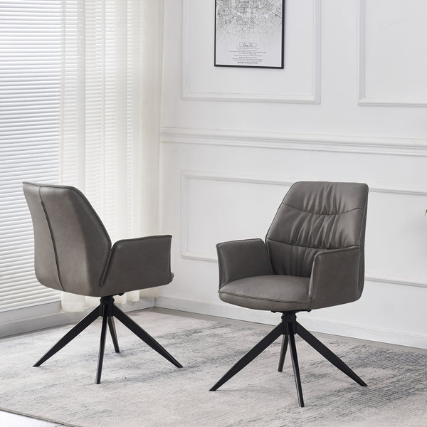Berlish PU Leather Swivel Dining Chairs With Black Metal Base -2 Colours