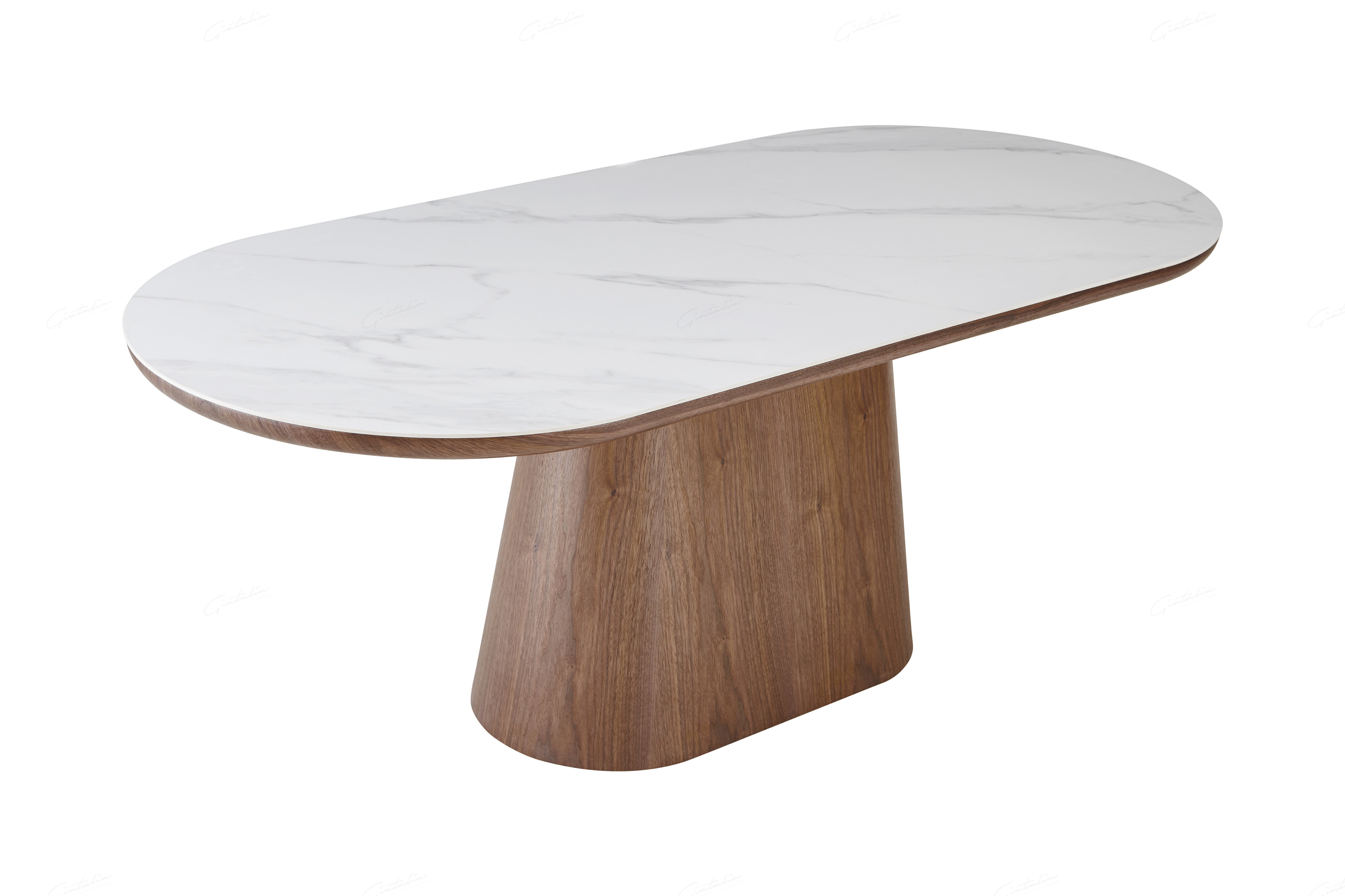 Bianca Oval Dining Table - Walnut & White Sintered Stone