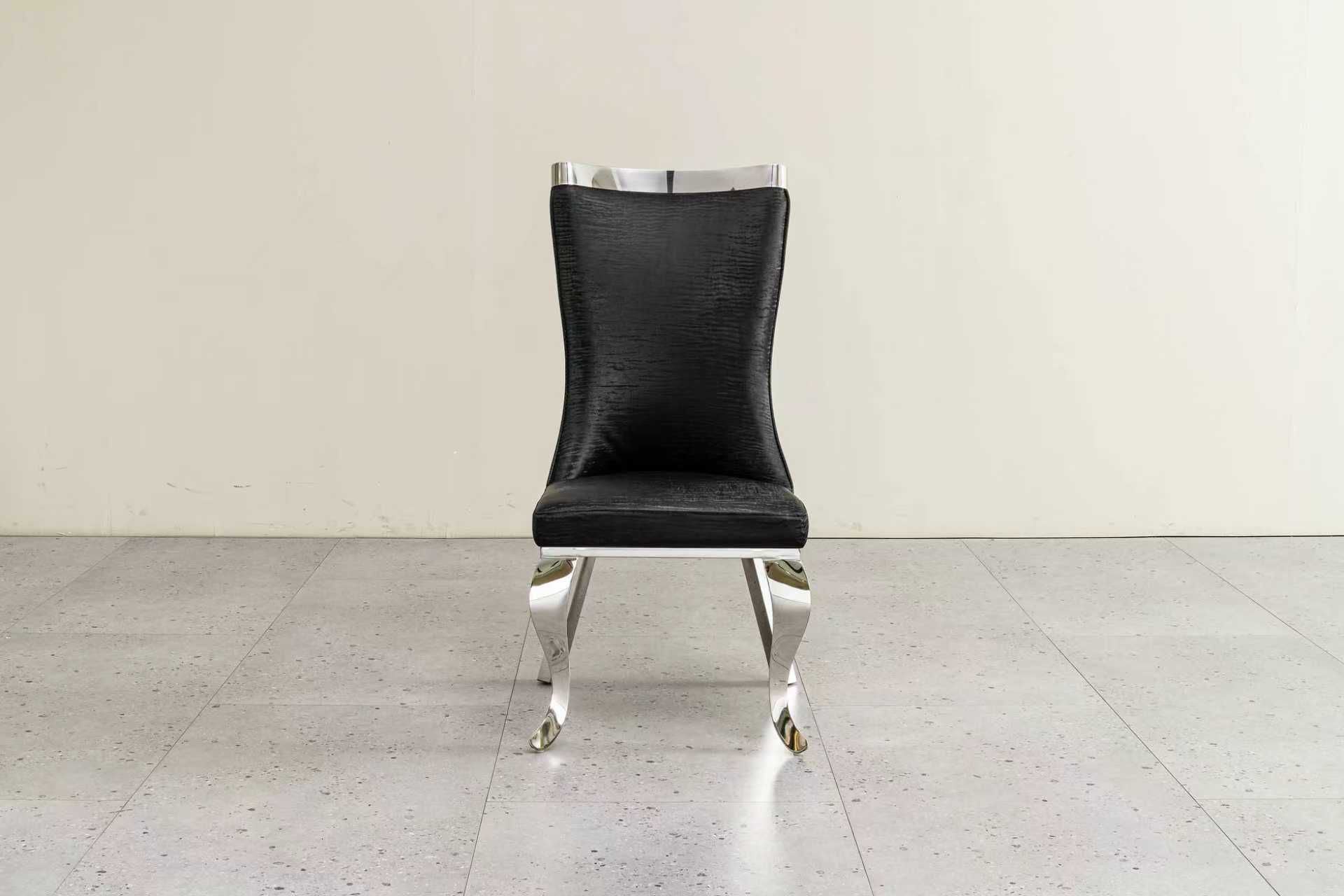 Samara Black PU Leather Quilted Dining Chair with Silver Legs – Modern Elegance