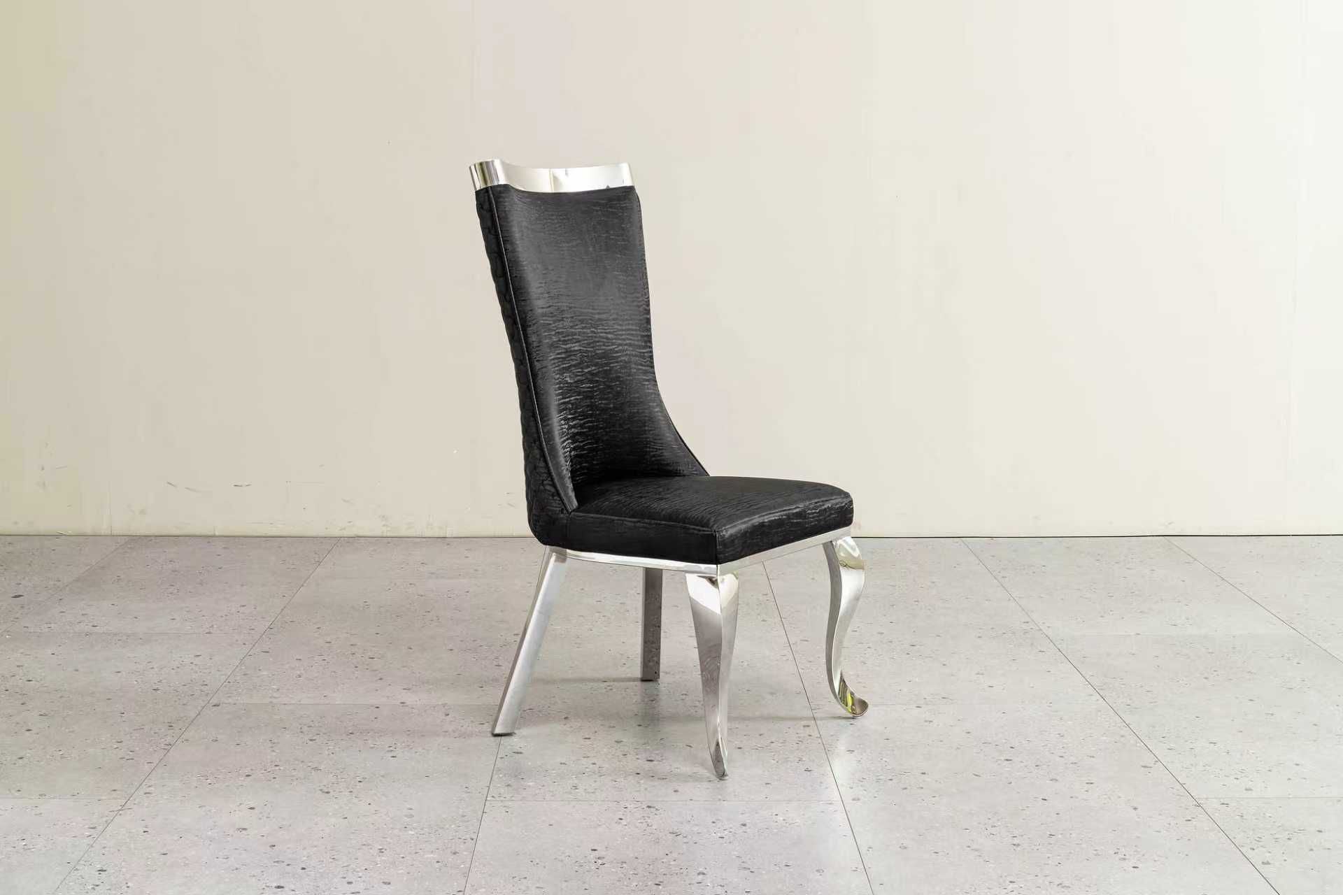 Samara Black PU Leather Quilted Dining Chair with Silver Legs – Modern Elegance