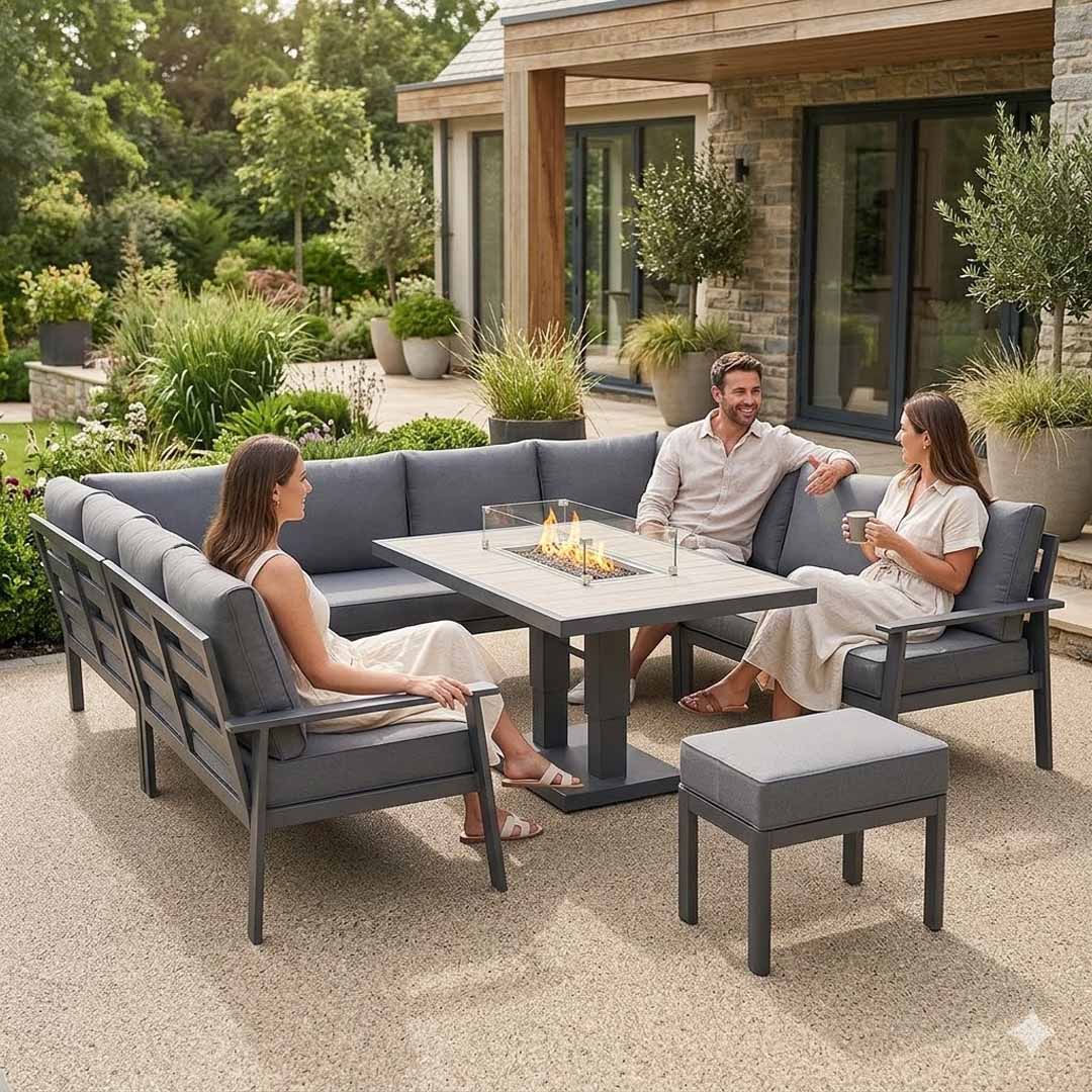 Cadiz U-Shape Garden Dining Set with Adjustable Rising Table