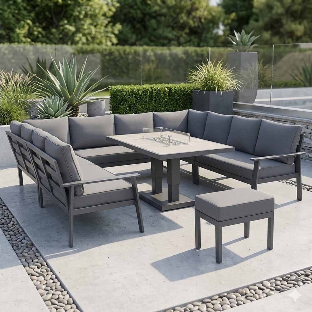 Cadiz U-Shape Garden Dining Set with Adjustable Rising Table
