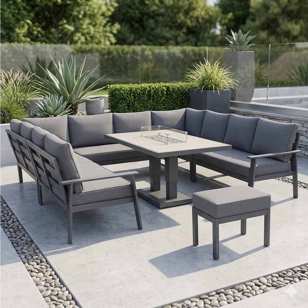 Cadiz U-Shape Garden Dining Set with Adjustable Rising Table