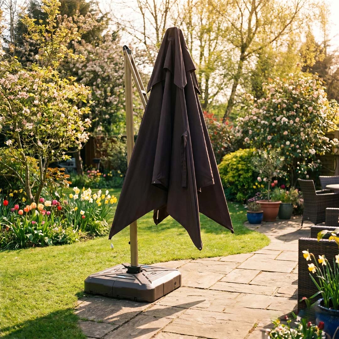 Solara 3m Square Cantilever Parasol with Solar LED Lights – Coffee Brown or Khaki Beige