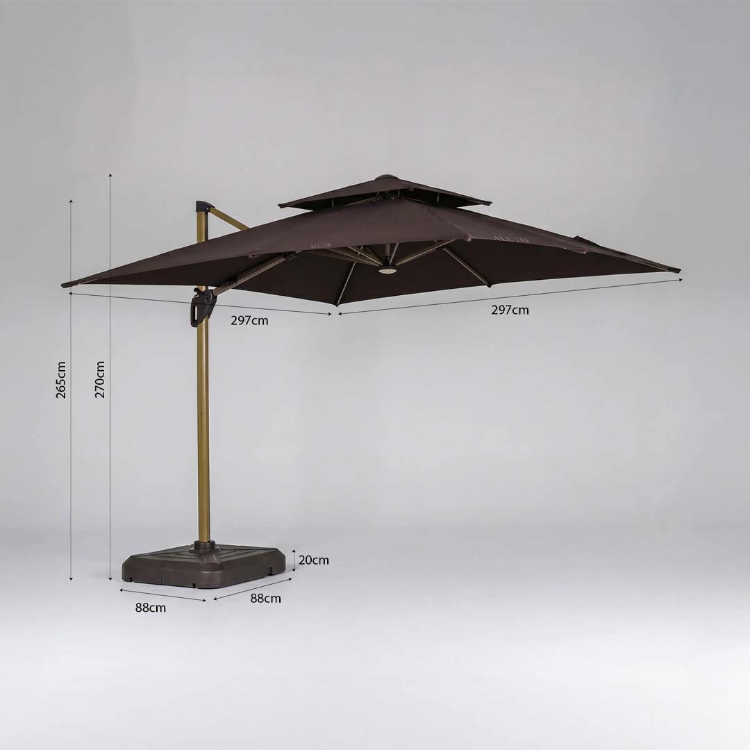 Solara 3m Square Cantilever Parasol with Solar LED Lights – Coffee Brown or Khaki Beige