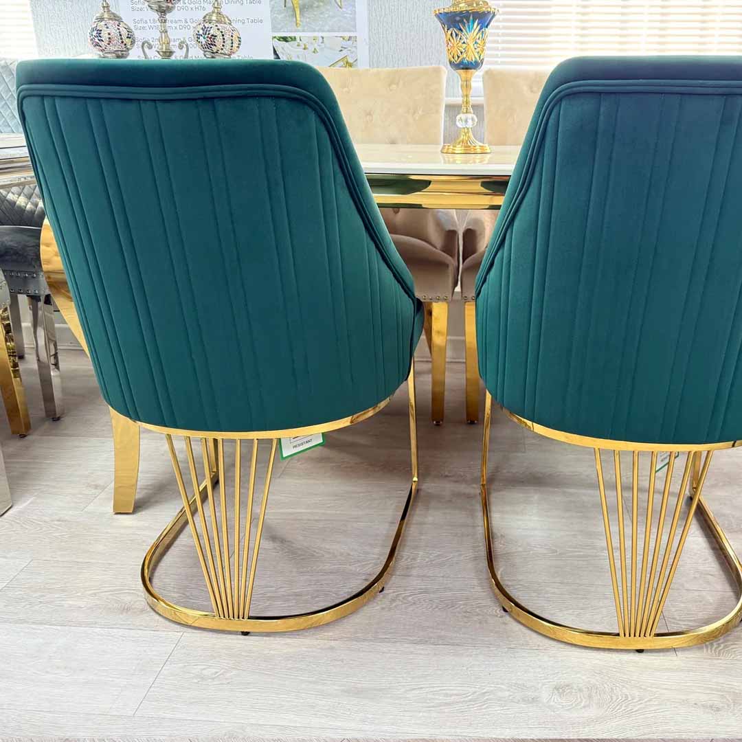Carlton Green & Gold Plush Velvet Dining Chair