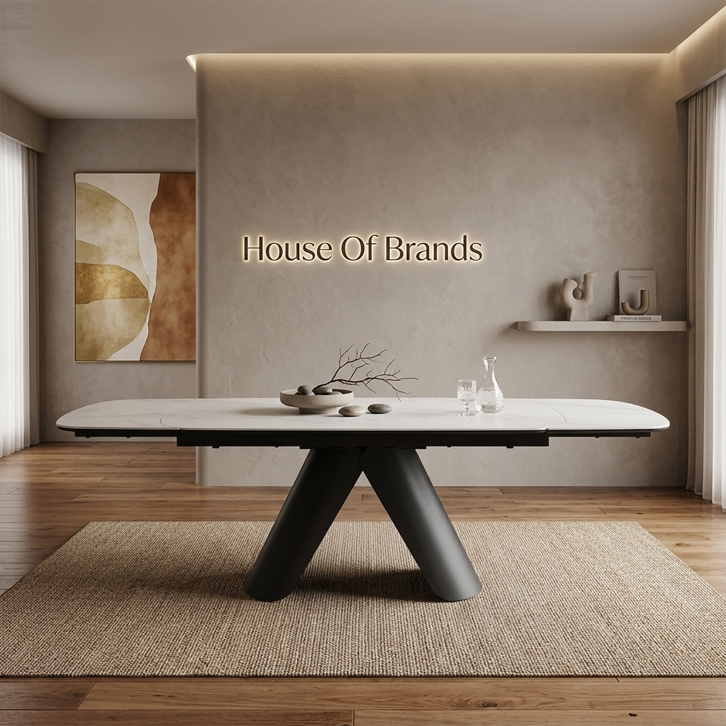 Carrera White Ceramic Marble Side Extending Dining Table