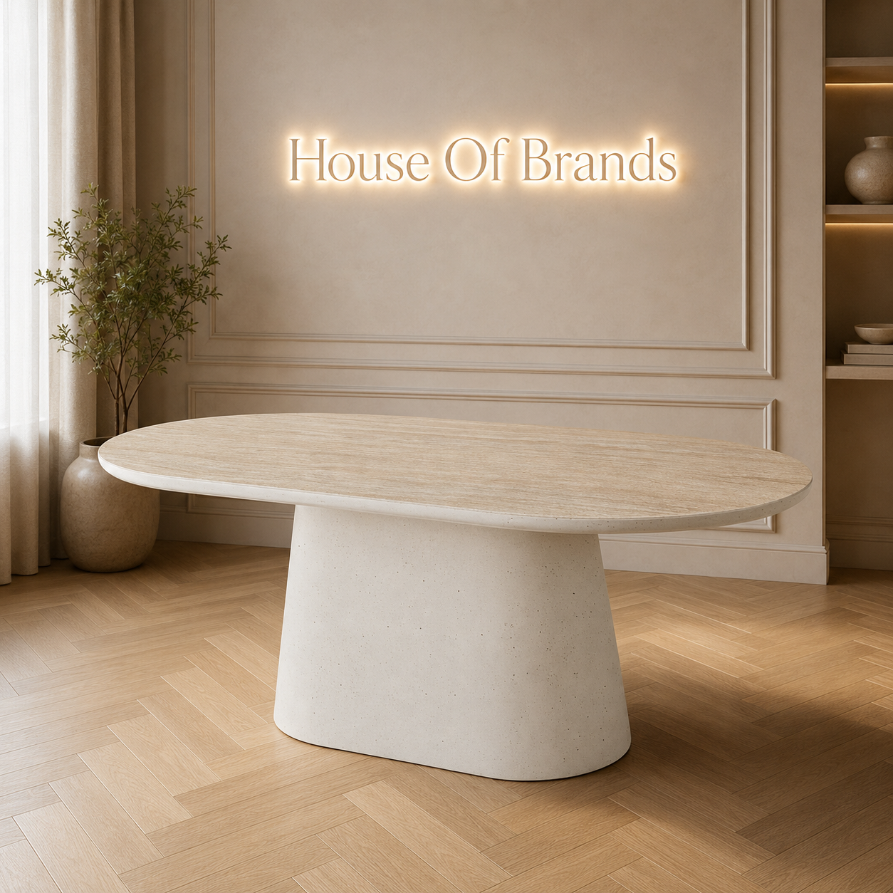 Celie 160cm Ivory & Travertine Dining Table
