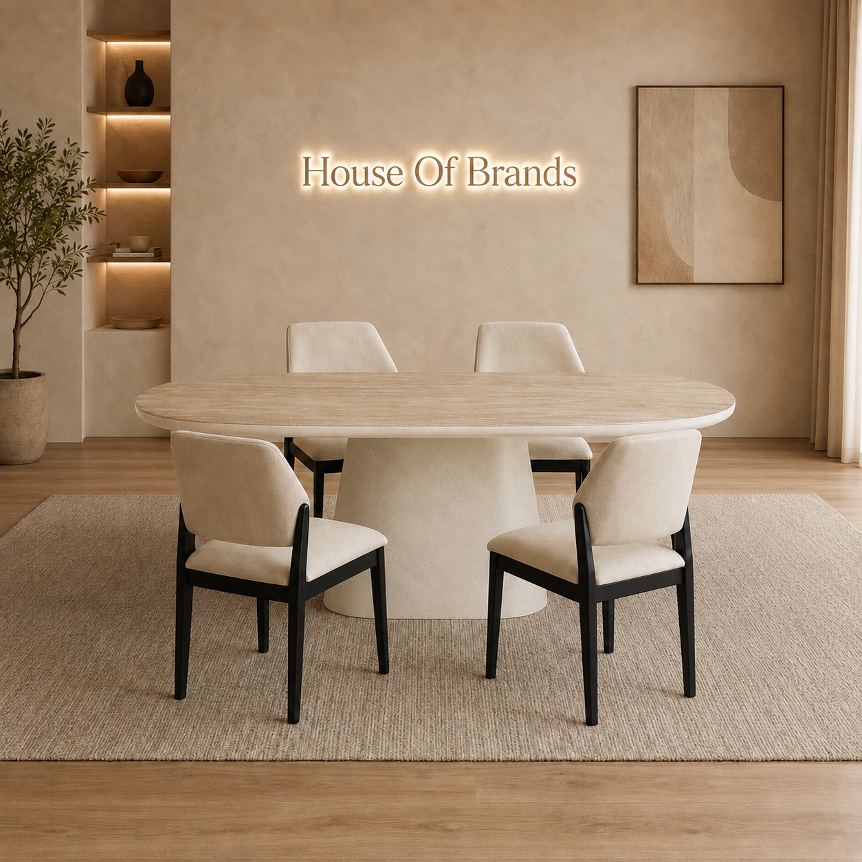 Celie 160cm Dining Set with 4 Mia Cream Chairs