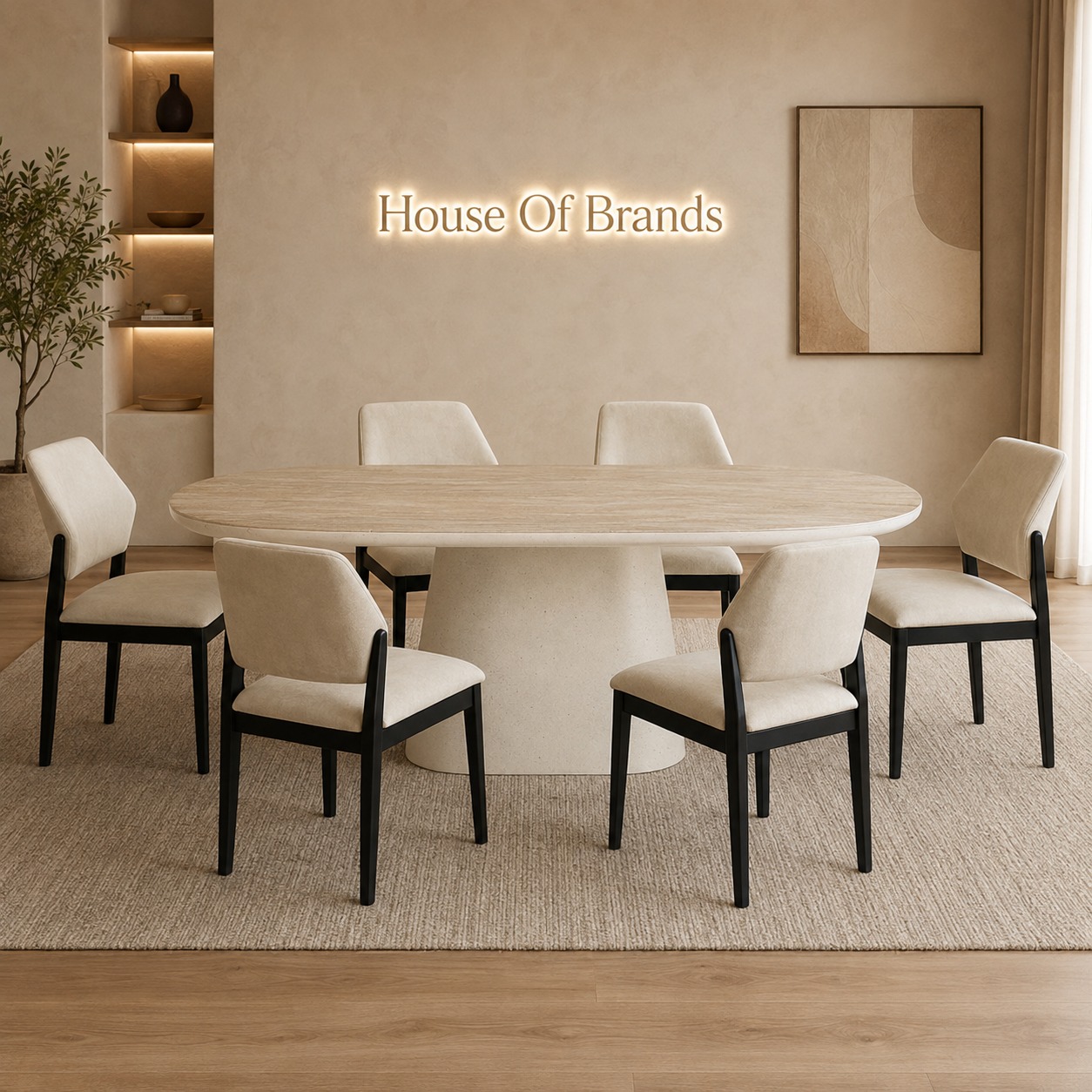 Celie 160cm Dining Set with 6 Mia Cream Chairs