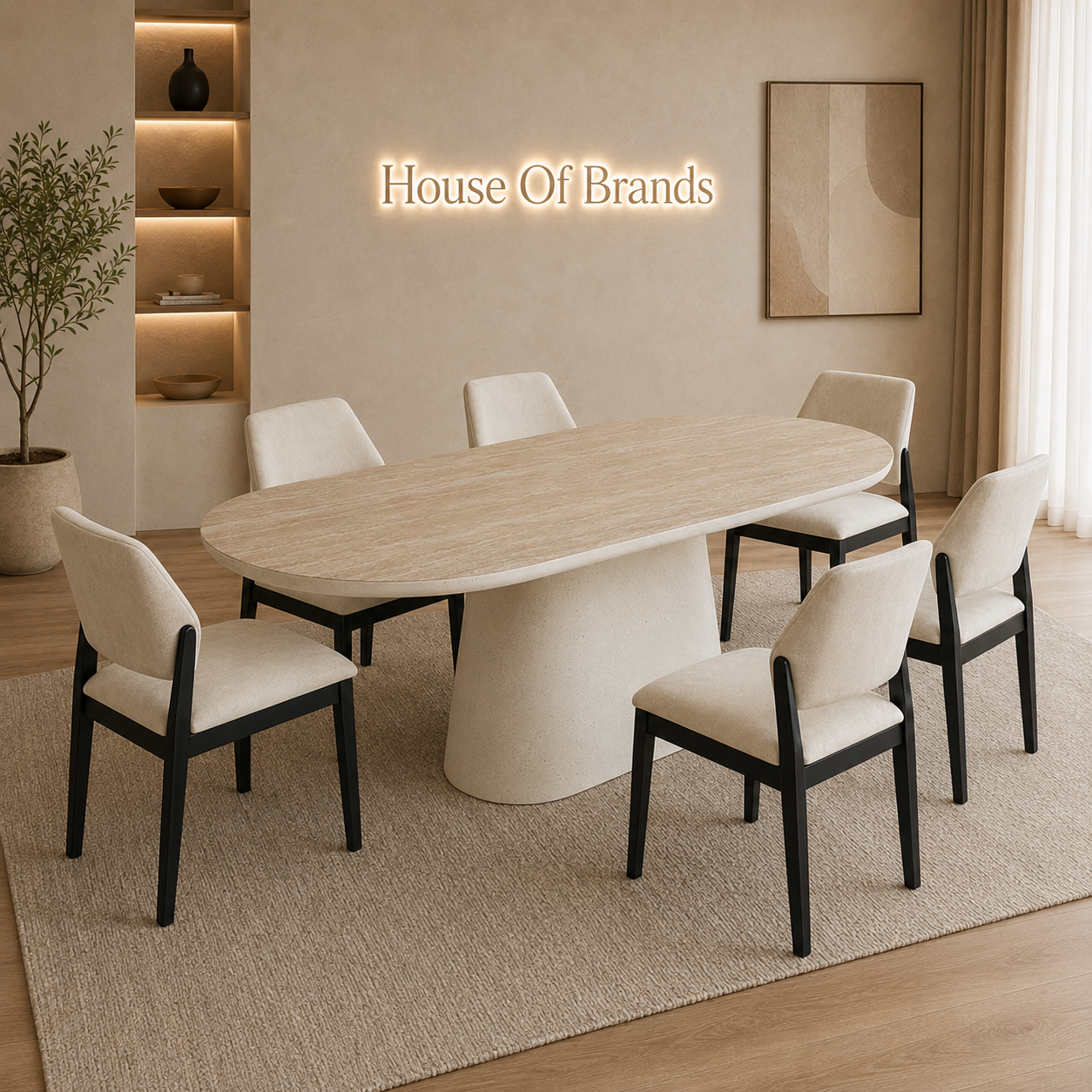 Celie 160cm Dining Set with 6 Mia Cream Chairs