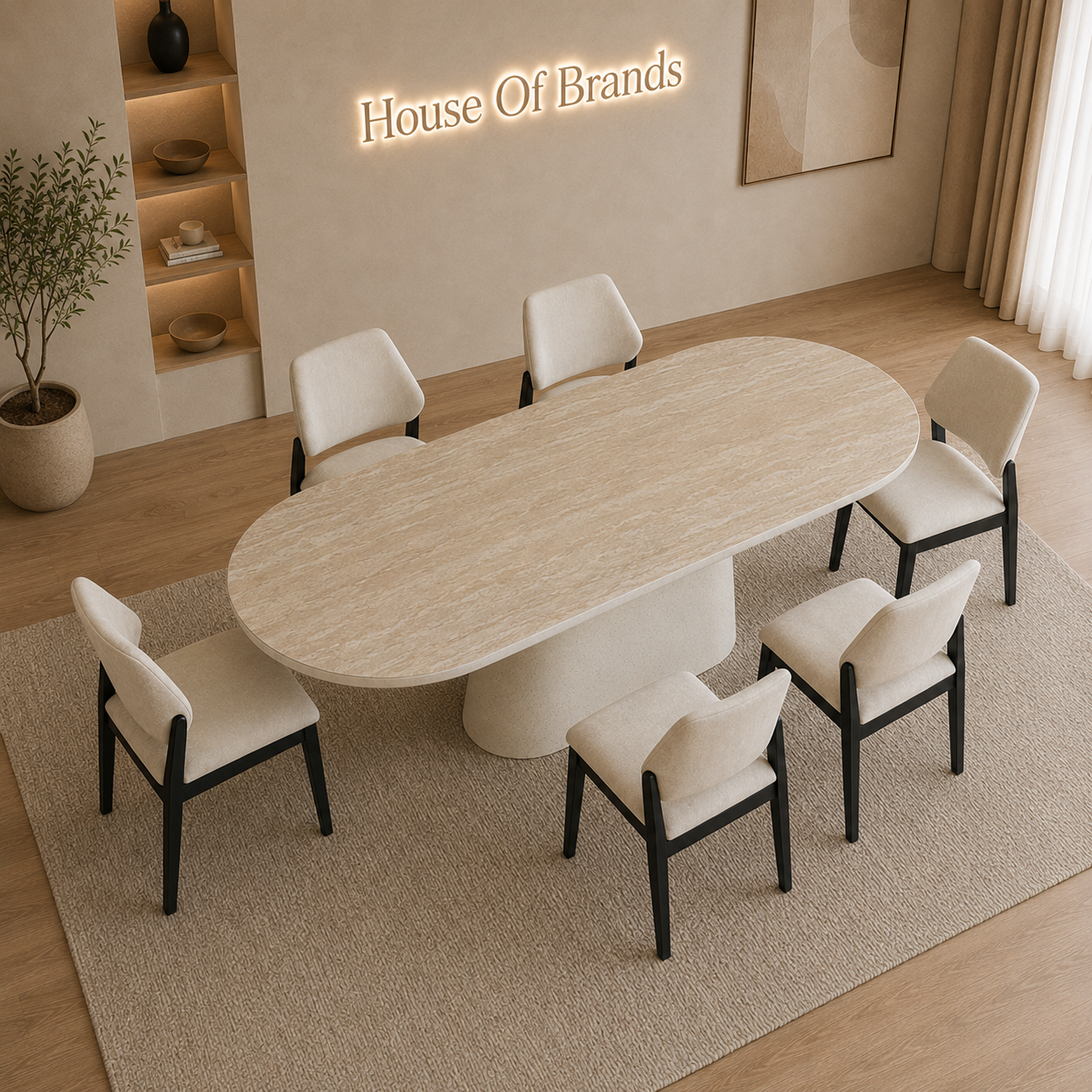 Celie 160cm Dining Set with 6 Mia Cream Chairs