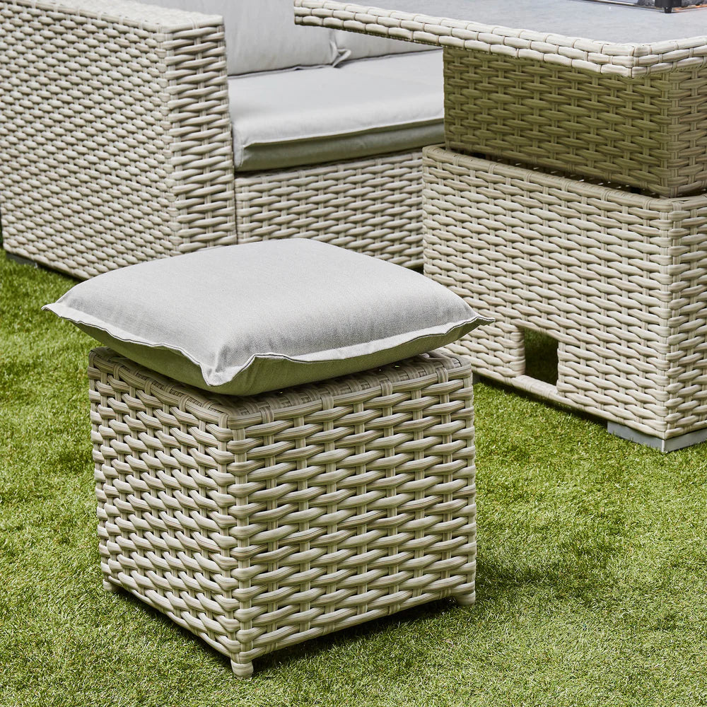 Chakra Rattan Corner Dining Set with Fire Pit – Beige