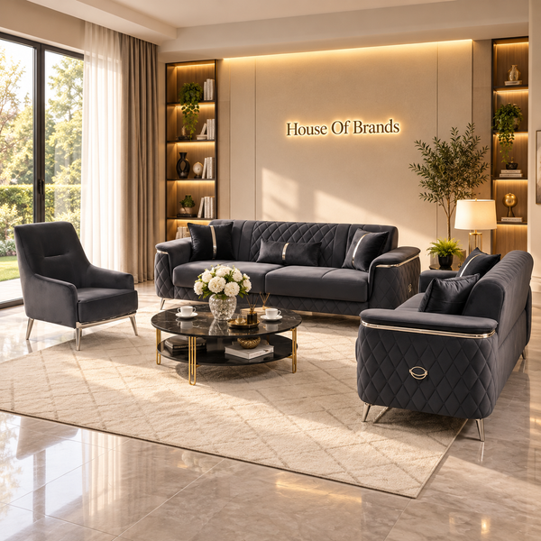 Milana Grey & Silver Sofa Set