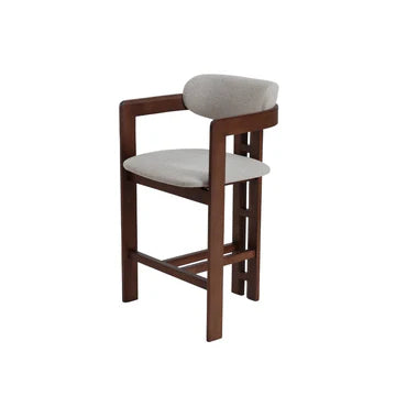 Clara Walnut Dark Wooden Ivory Boucle Fabric Bar Stool