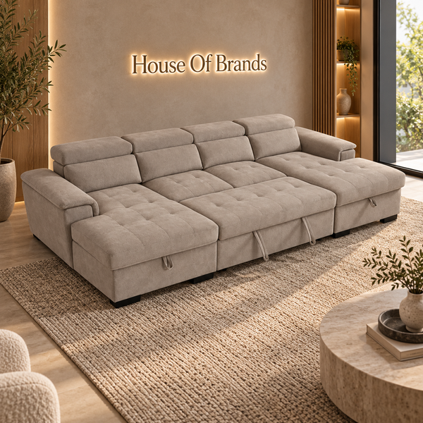 Luna Beige Large U Shape Sofa Bed with Storage