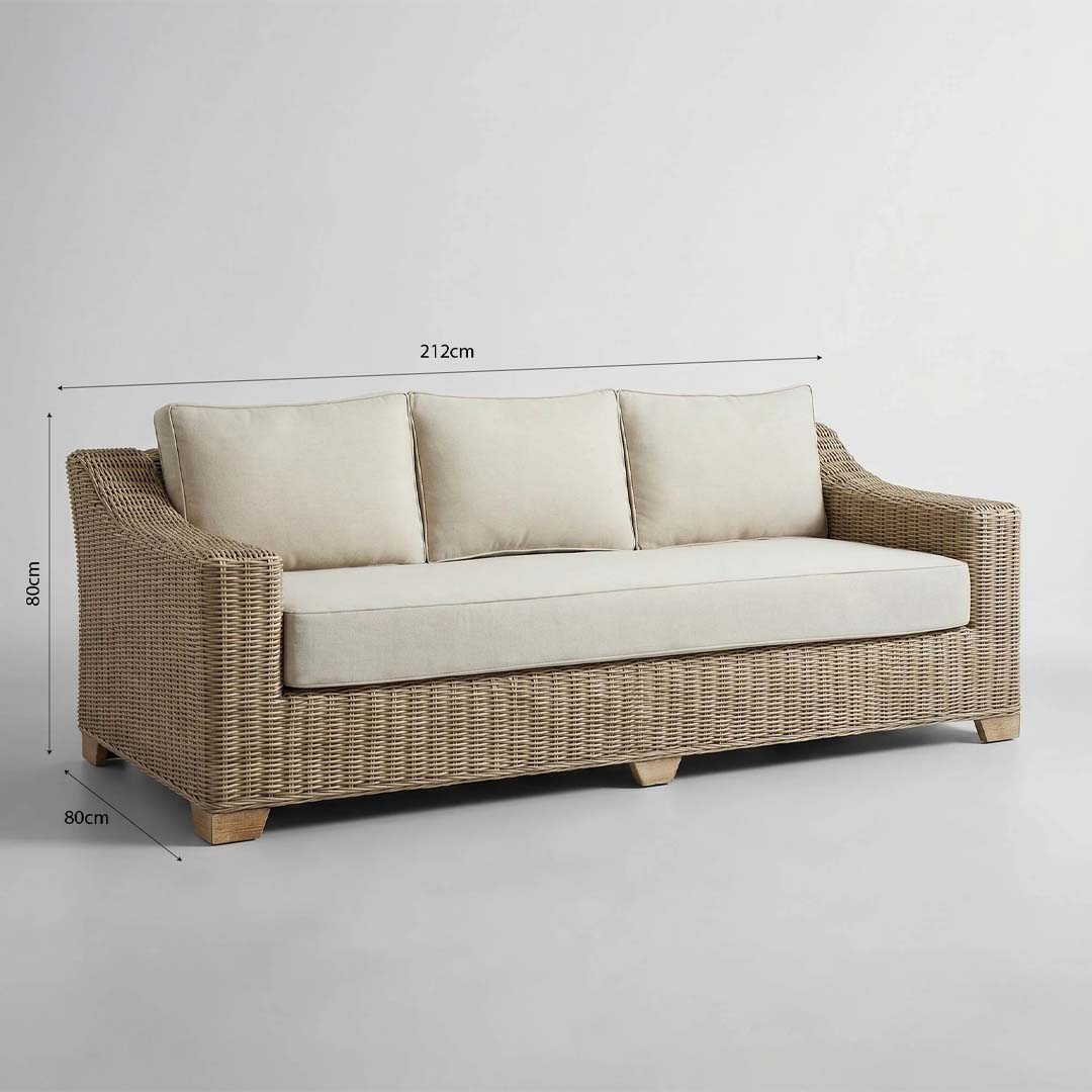 Cove 3 Seater Rattan Garden Sofa with Cushions