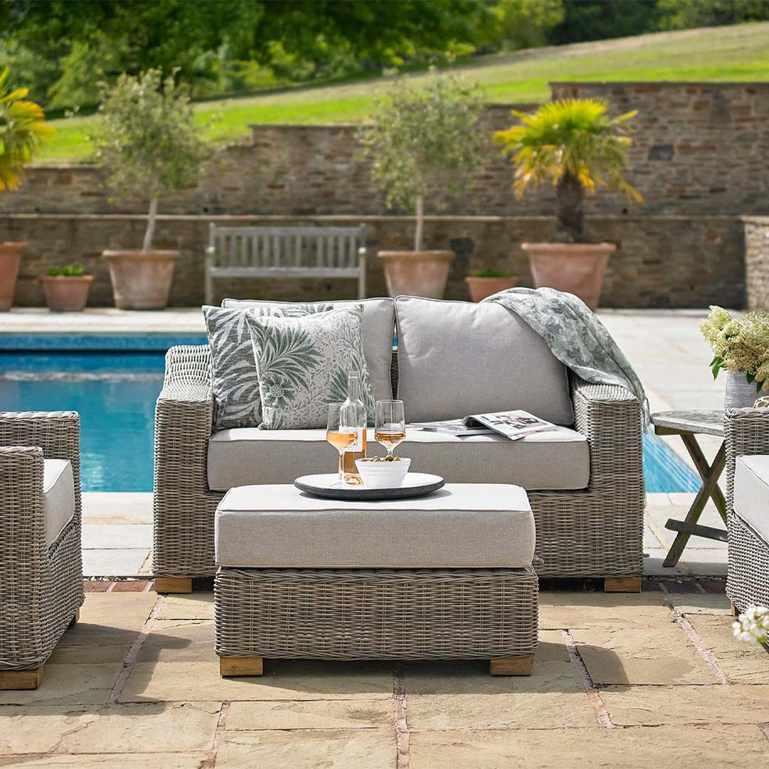 Cove Rattan Garden Footstool with Cushion