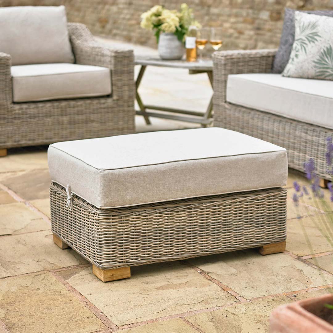 Cove Rattan Garden Footstool with Cushion