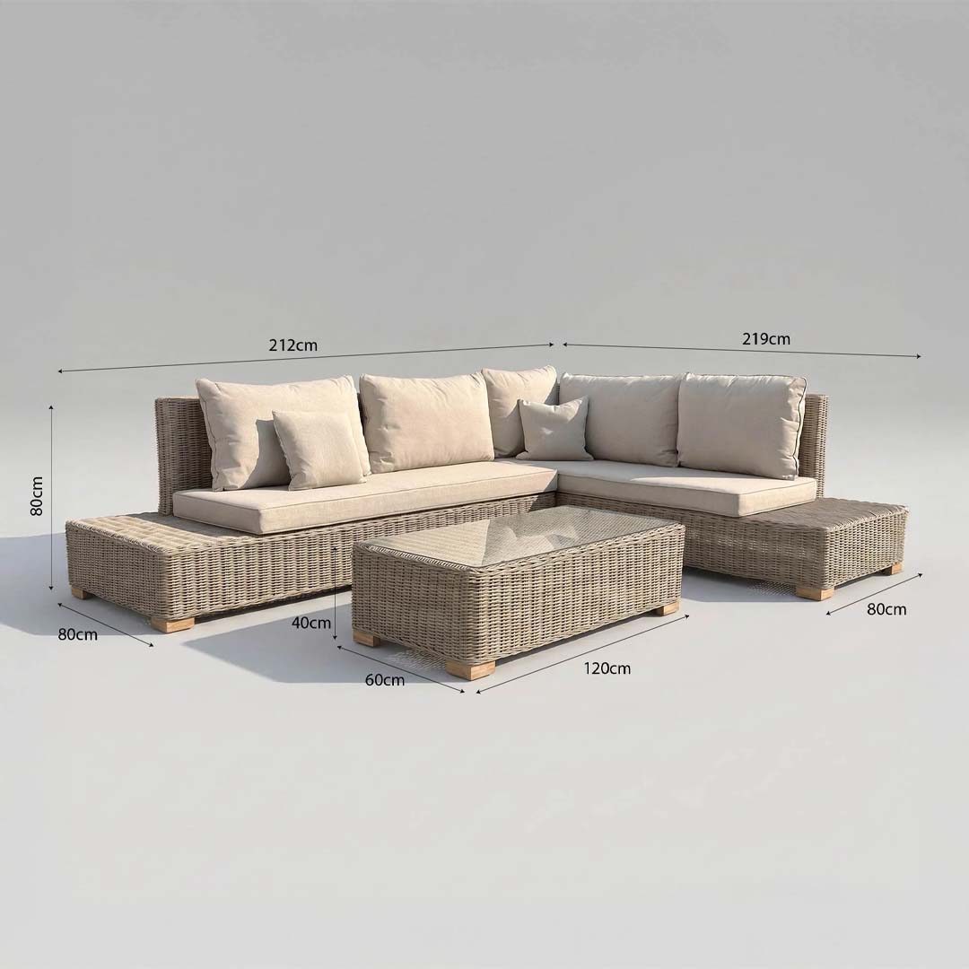 Cove Large Rattan Corner Sofa Set with Glass Coffee Table